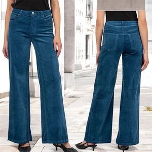 KUT from the Kloth High Rise Wide Leg Jeans 10 Teal Blue Soft Stretch Retro Boho